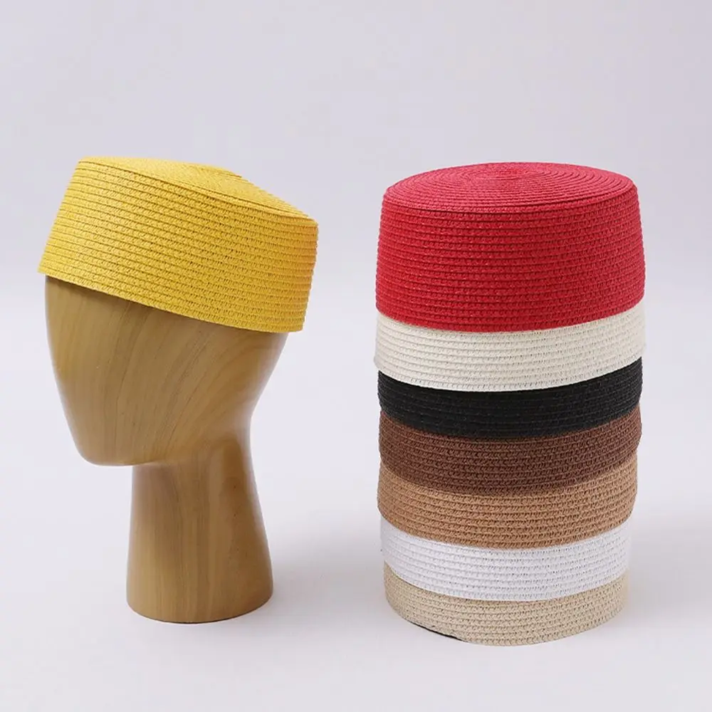 New Solid Straw Pillbox Hat Round Shape Vintage Style Round Dress Hat Structured Crown Brimless Cap Formal Occasions