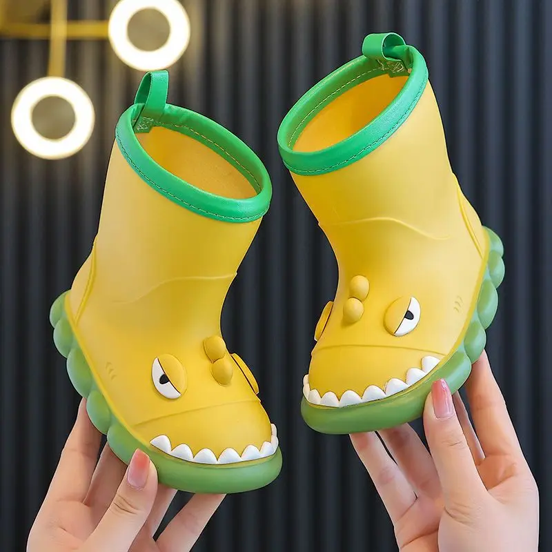 Adorable Dinosaur Children's Rain Boots for Boys and Girls Outdoor Water Play Boots Kids Cartoon Dinosaur Rain Boots Anti-Slip