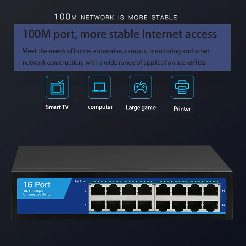 game LAN Switch High Speed Internet Splitter box Plug and Play 16-Port 10/100M Ethernet Switch Ethernet Multi-function RJ-45 Hub