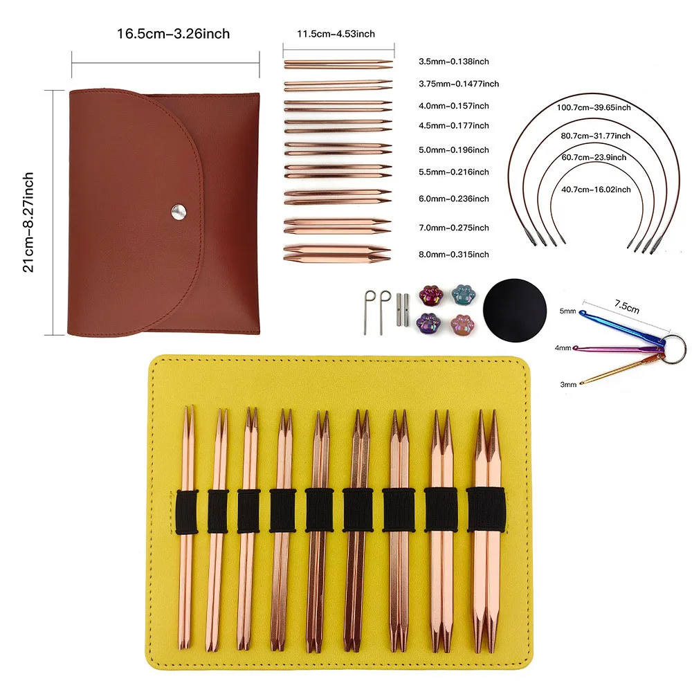 

9Pairs Aluminum Square Circular Knitting Needle Set with Case 3.5mm-8.0mm 11.5cm Interchangeable Circular Knitting Needle Set