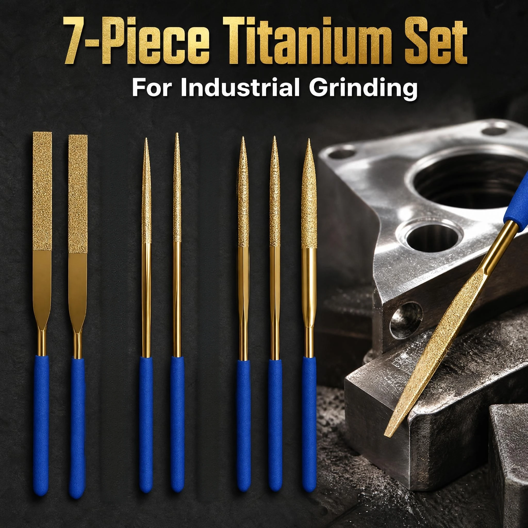 7PCS Titanium Coated Diamond Abrasive File Set, with Titanium Alloy Coating. It Is Hardened by High-Temperature Quenching Proces