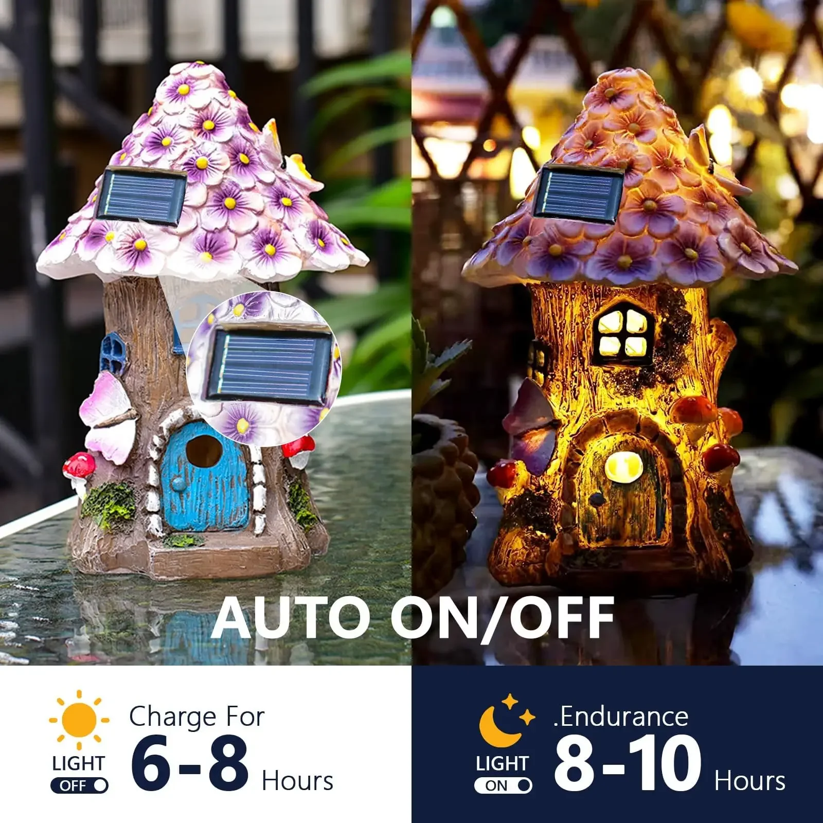 

Creative Mushroom House & Flower House Ornaments Solar-Powered Garden Figurines, Yard Landscape Decor, Resin Handicrafts