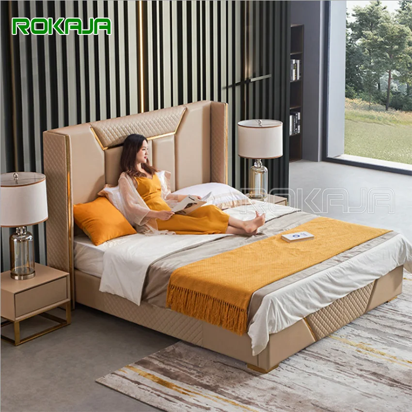 Popular Sexy Leather Bed high headboard King Bedroom Furniture Set For Home Hotel Luxury Wedding couple Bed