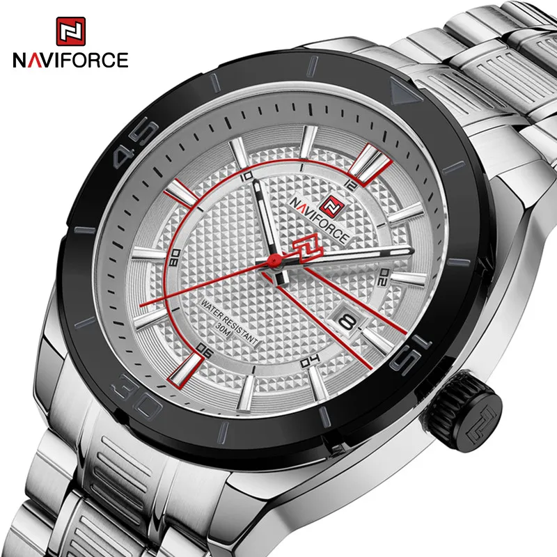 

NAVIFORCE Mens Watches 3ATM Sports Quartz Waterproof Wristwatch Luminous Clock Stainless Steel Strap Watch Relogio Masculino