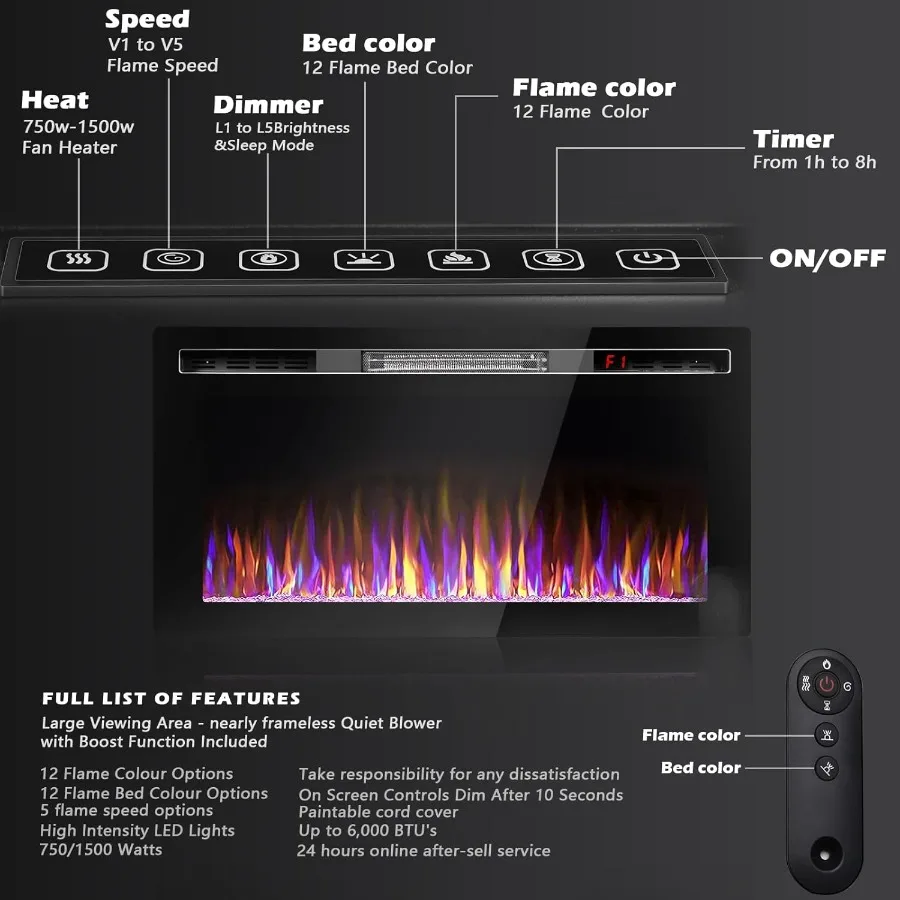 36 بوصة رقيقة جدا الصمت الخطي معكوسة مدفأة كهربائية لغرفة المعيشة الحديثة أو غرفة نوم راحة تصميم الحائط wi #4