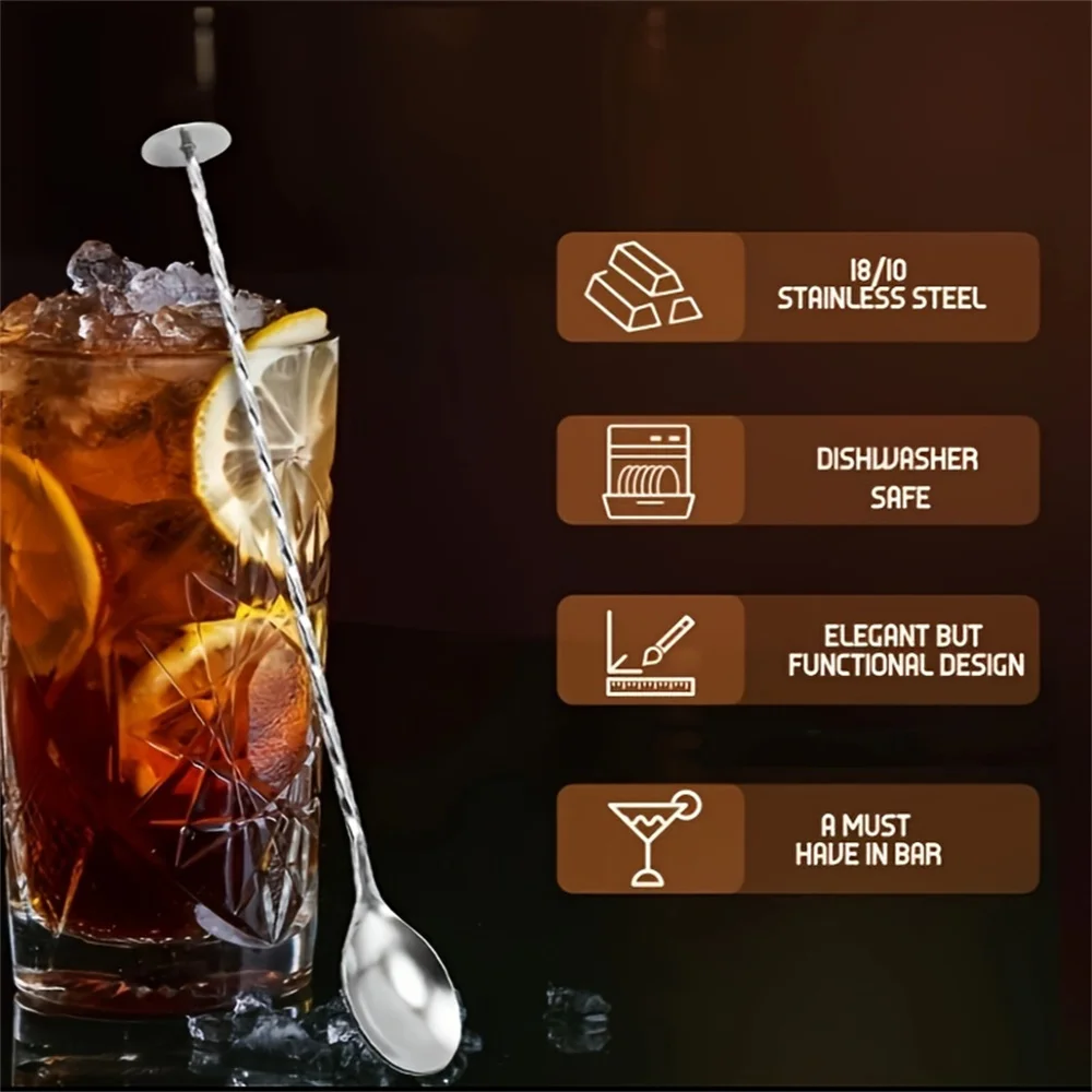 Hot Stainless Steel Mixing Spoon Long Handle Long Threaded Cocktail Spoon Drink Stirrer The Perfect Choice for Bars and Cafes