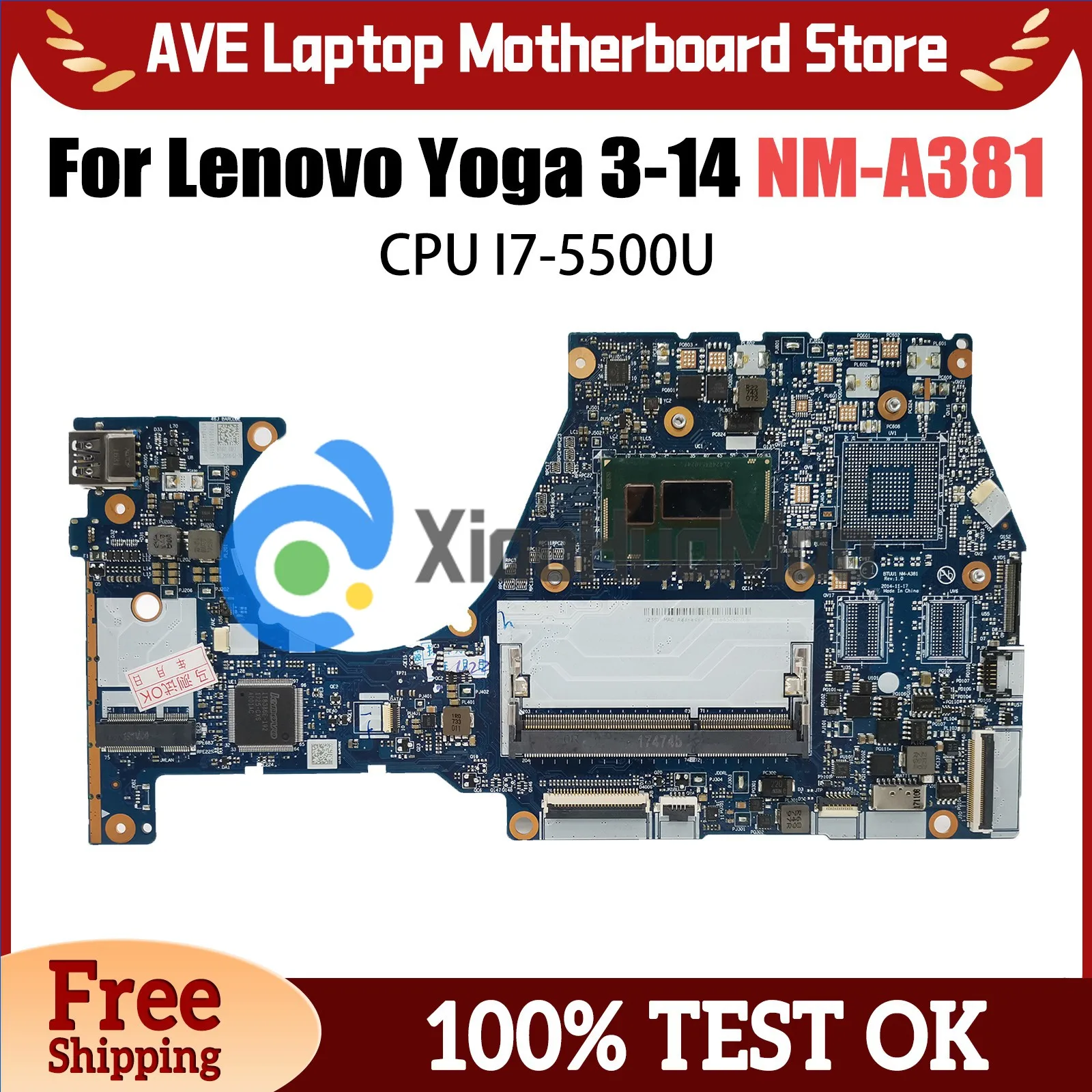 NM-A381 Notebook Mainboard For Lenovo YOGA3 14 YOGA 3-14 Laptop Motherboard With I7-5500U CPU FRU 5B20H35602 5B20H35614