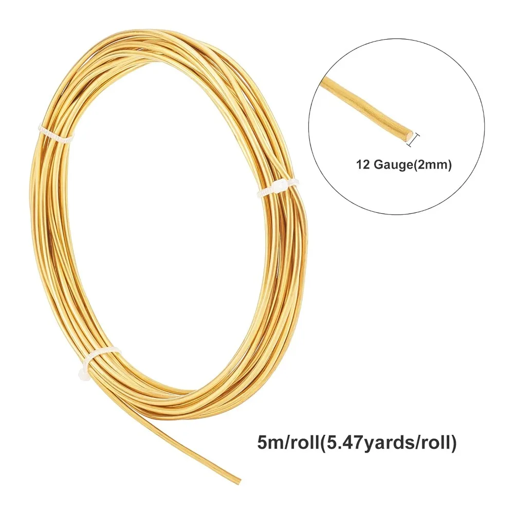 12 Gauge 16.4 Feet Round Raw Copper Wire Gold Brass Wire for Beading Craft and Jewelry Making