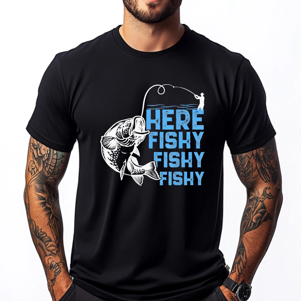 Here Fishy Funny Fishkeeping Aquarist Graphic Men's T-Shirts Mens Designer Clothes Printed On