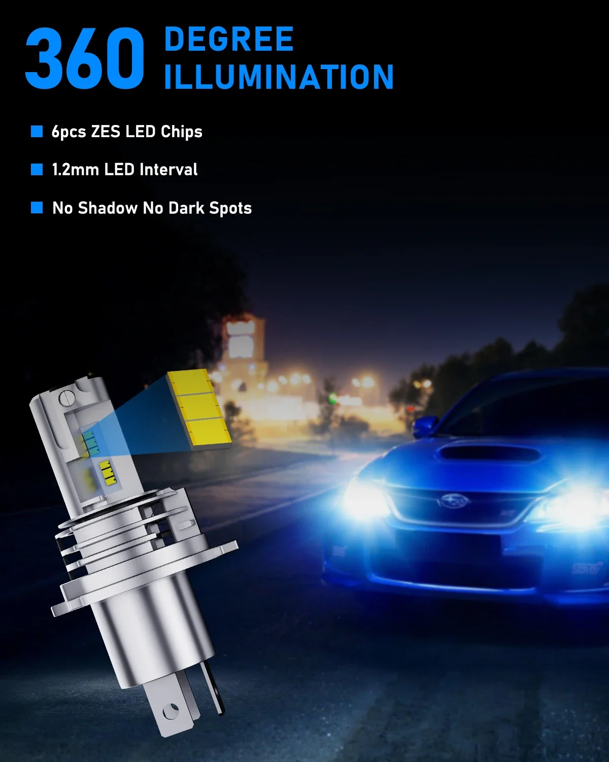 H4 LED Motorcycle Headlight 6000K Canbus Socket Base Turbo Fan Car Bulb Wiress High Low Beam Plug And Play Lamp 12V 24V