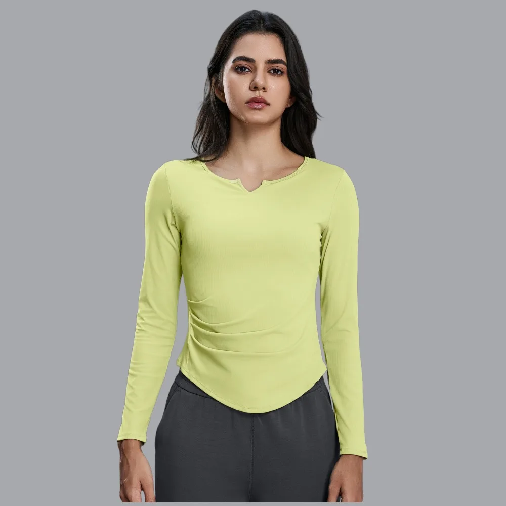 

Small V-neck Sports Long Sleeve T-shirt Top for Women Slim Fit with Built-in Chest Pad Versatile Outerwear Yoga Wear