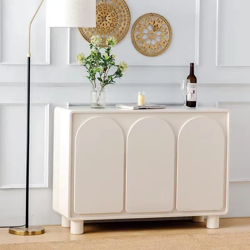 Modern Solid Wood Dining Side Cabinet French Cream Retro Style Wine Storage Cupboard White Tea Cabinet for Living Room Home