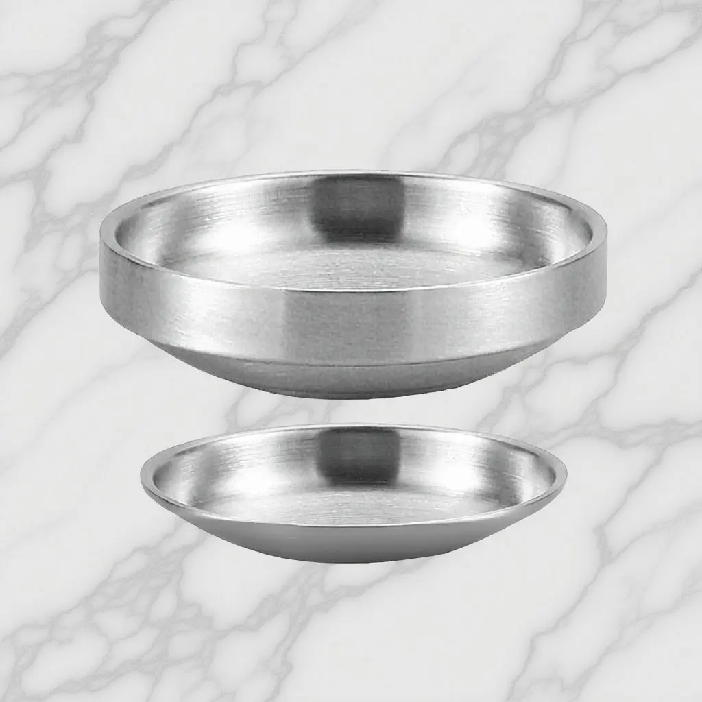 2Pcs Stainless Steel Korean Kimchi Dish Seasoning Plates Wear Resistant Sauce Dip Dishes for Home Catering Appetizer Serving