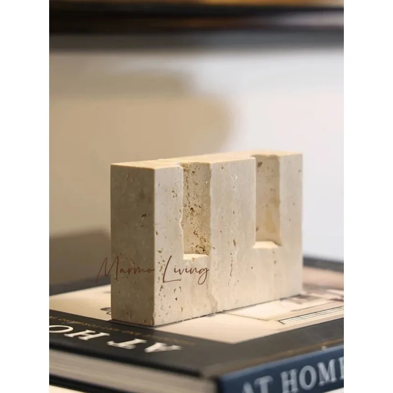 

2 Holes Marble Candlestick Holder for Wedding Dinning Party Vintage Travertine Stone Taper Candle Holder for Table Centerpiece