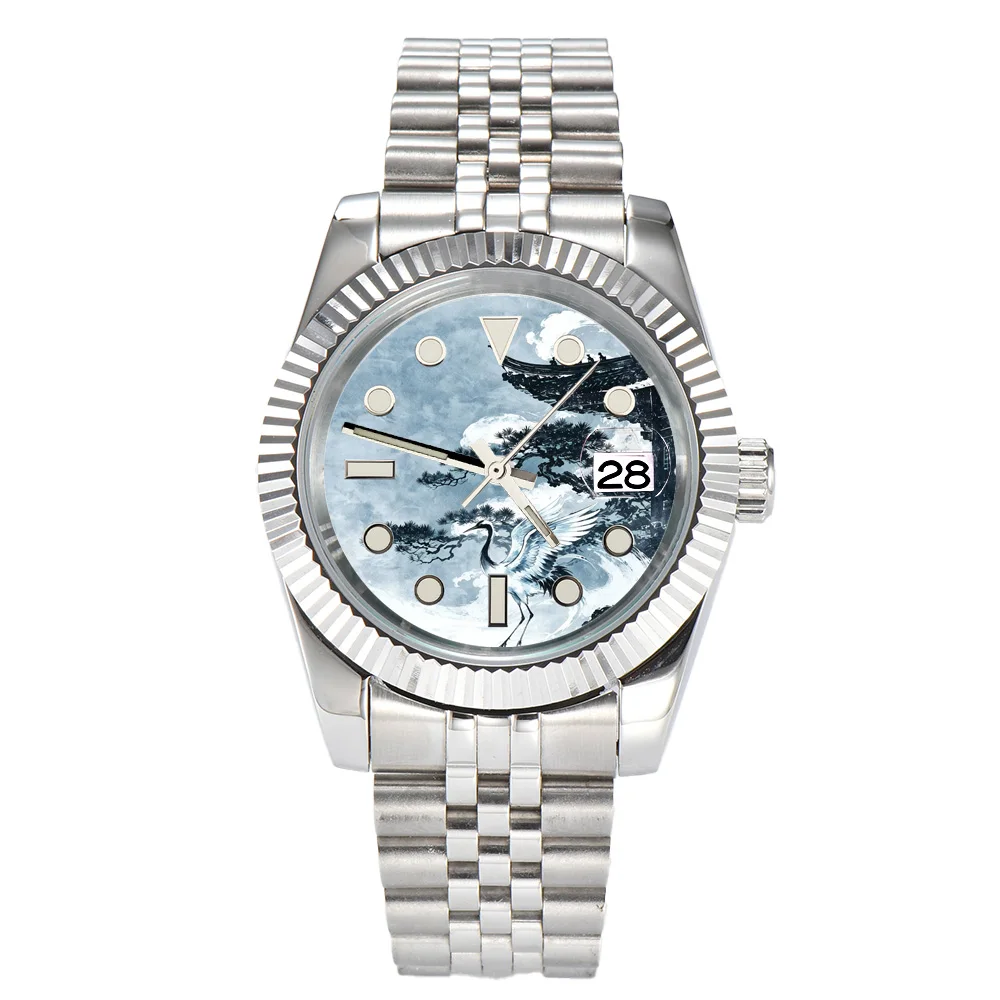 Men's 36/39mm Waterproof Watch Customizable DIY Sapphire Glass Stainless Steel NH35 Movement Creative Logo Design