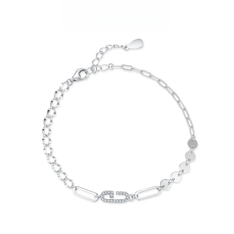 

S925 Sterling Silver Geometric Micro Inlay Bracelet Female European American Fashion Adjustable Hand Decoration Niche Design