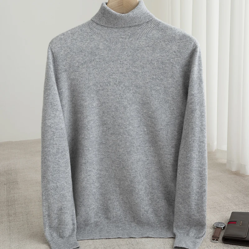 2024 Autumn/winter new solid color turtleneck sweater men 100% pure wool men's sweater knit base shirt