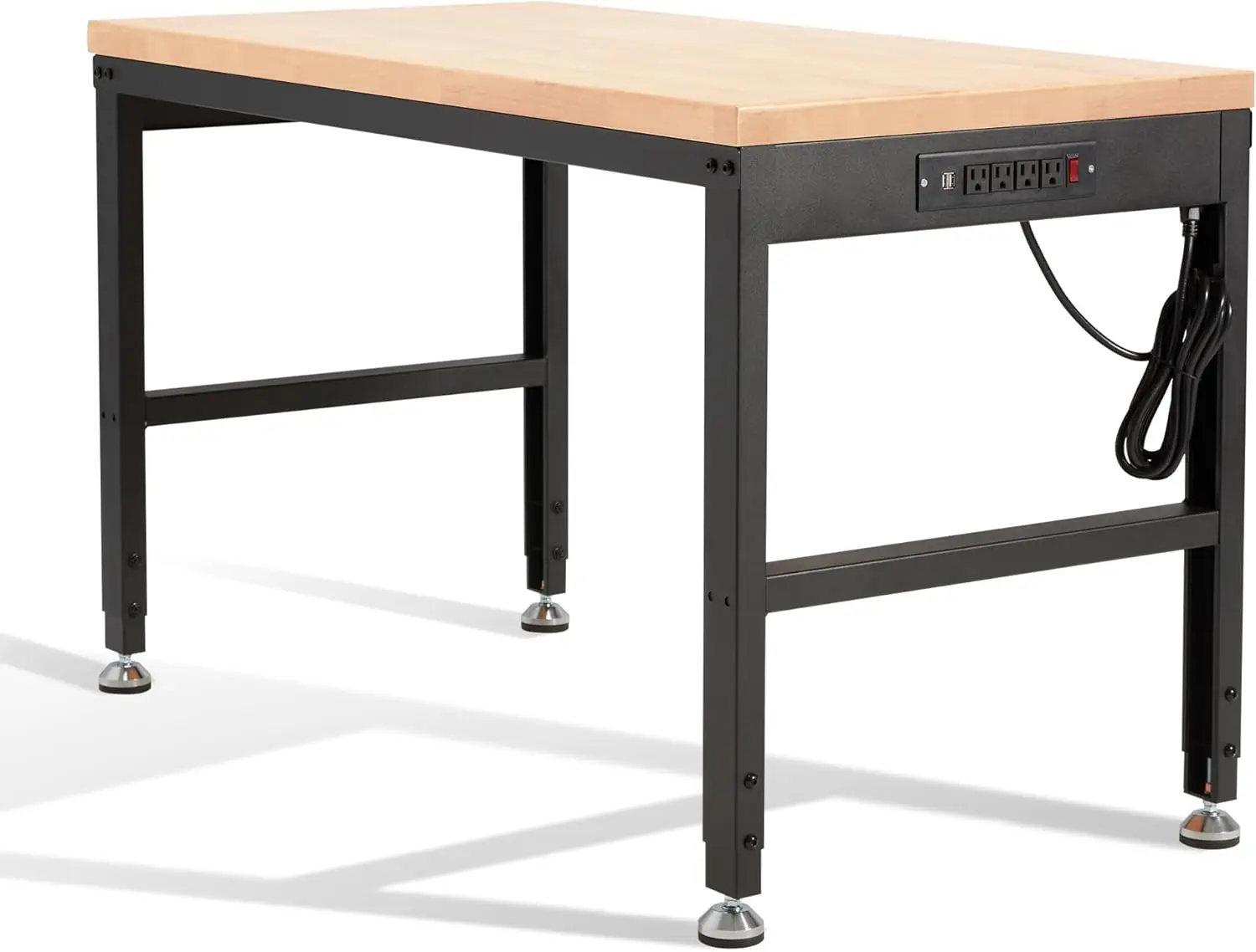 

Height Adjustable Workbench 48" 2000 Lbs Capacity Oak Wood Work Station Heavy-Duty Work Benches with Power Outlets for Garage Pa