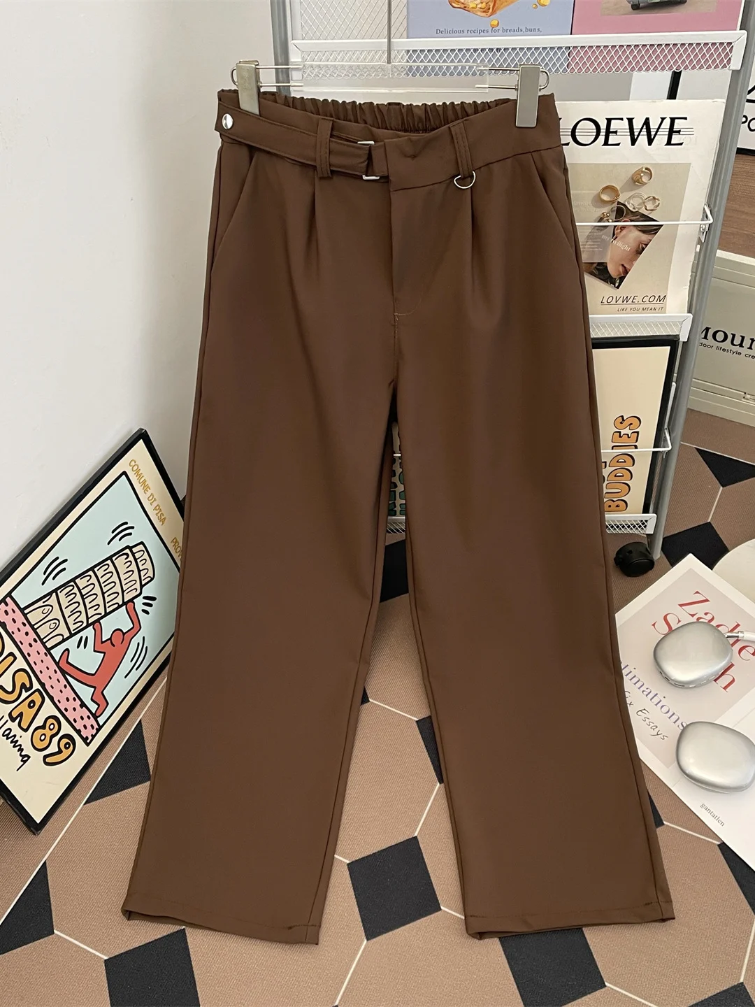 

Japanese Light Maturi Sle Men's Suit Pants Spring Autumn Trendy Semi-Elastic Waist Straight Casual West Pants