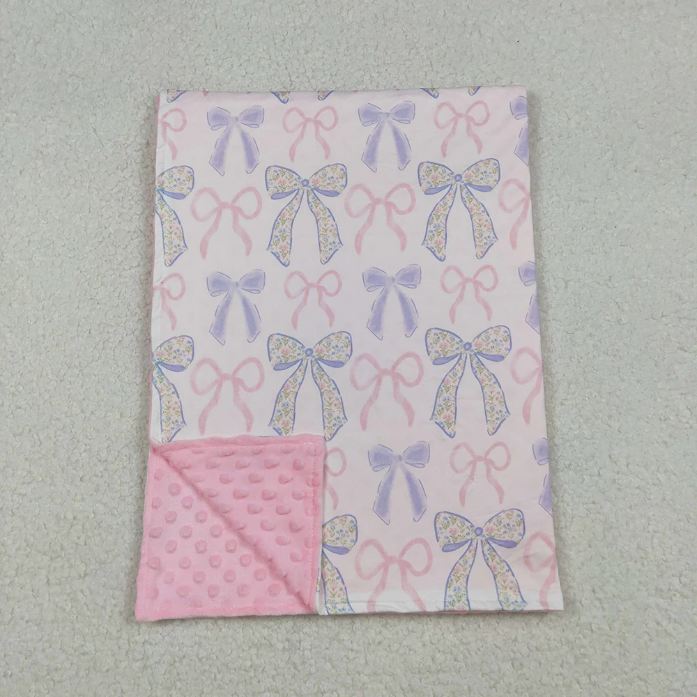 

Baby Colorful Bow Minky Blankets for Toddler Girls Pink Blue Polka Dots Soft Blankets for Infants And Kids29*43 inches