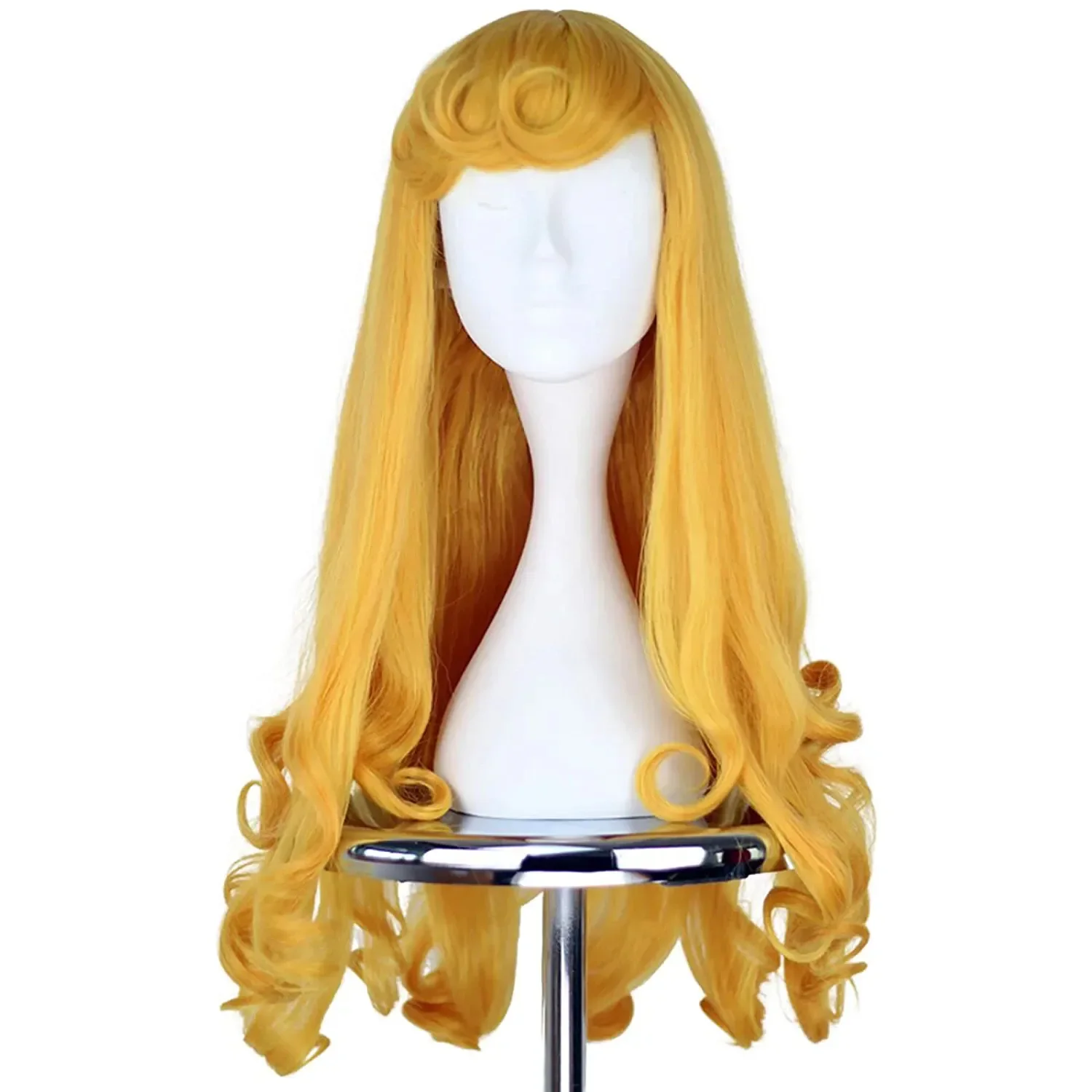 Cute Girls Aurora Cosplay Accessories for Kids Princess Role Play Dress Up Props Auroa Wig Yellow Gold Long Curly Girls Wig