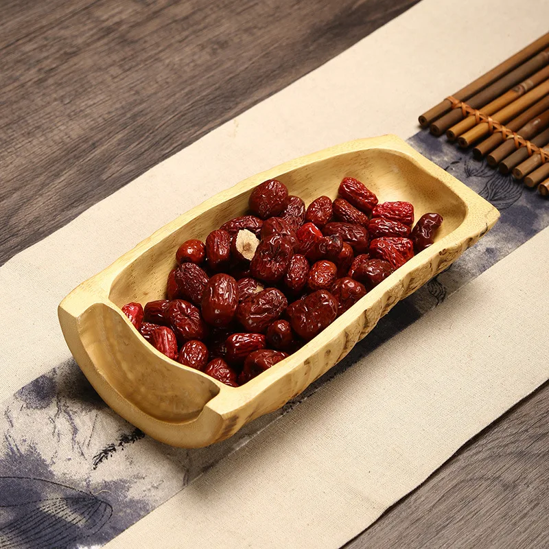 1Pc Bamboo Products Bamboo Root Dried Fruit Plate Creative Desktop Snack Storage Box Divided Tea and Pastry Plate Nut Box