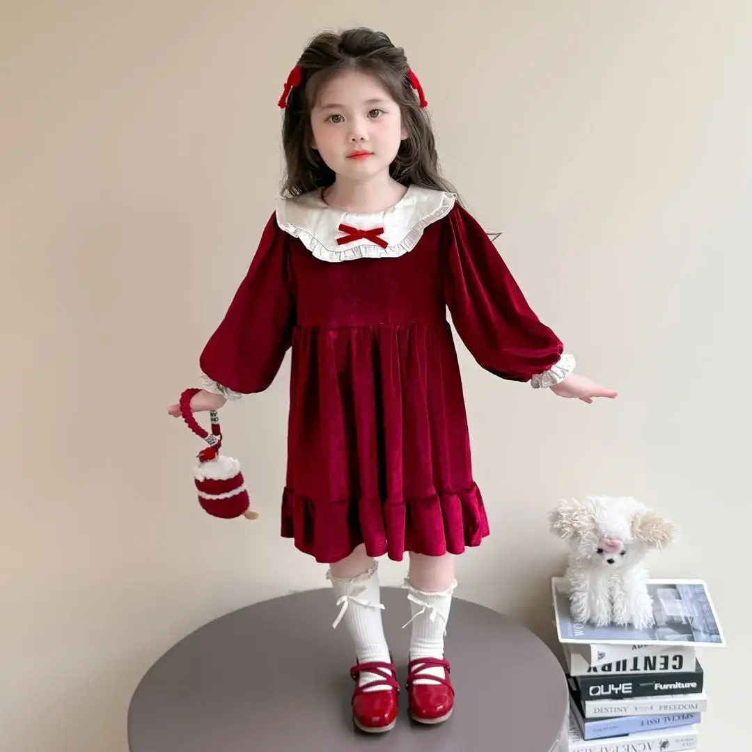 

Spring And Autumn 2026 New Red Bow Baby Girl Dress Sweet And Cute Children'S Clothing Suitable For Christmas Parties