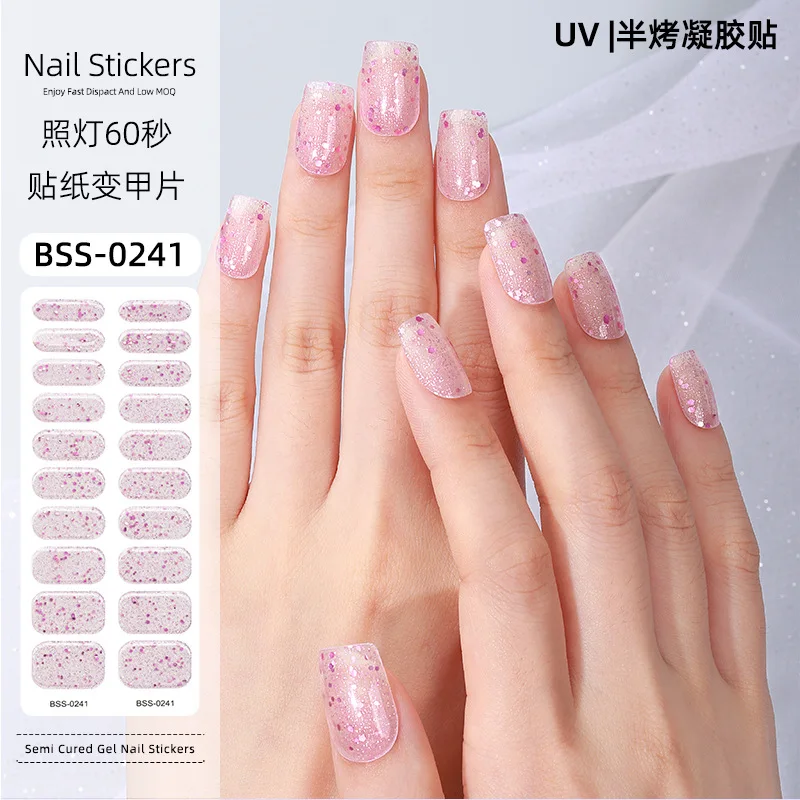 Semi cura Lantejoula Gel Nail Care Etiqueta, UV Esmalte, Adesivo Wraps Set para Lâmpada UV, Nail Art Decoração, Nova chegada