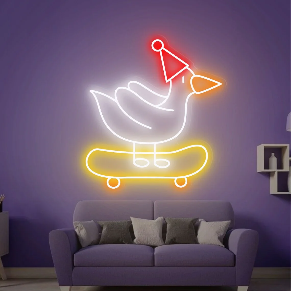 

Skateboard Chick Neon Sign Party Boy Personalized Birthday Gift Cute Chicken Decor Christmas Gifts