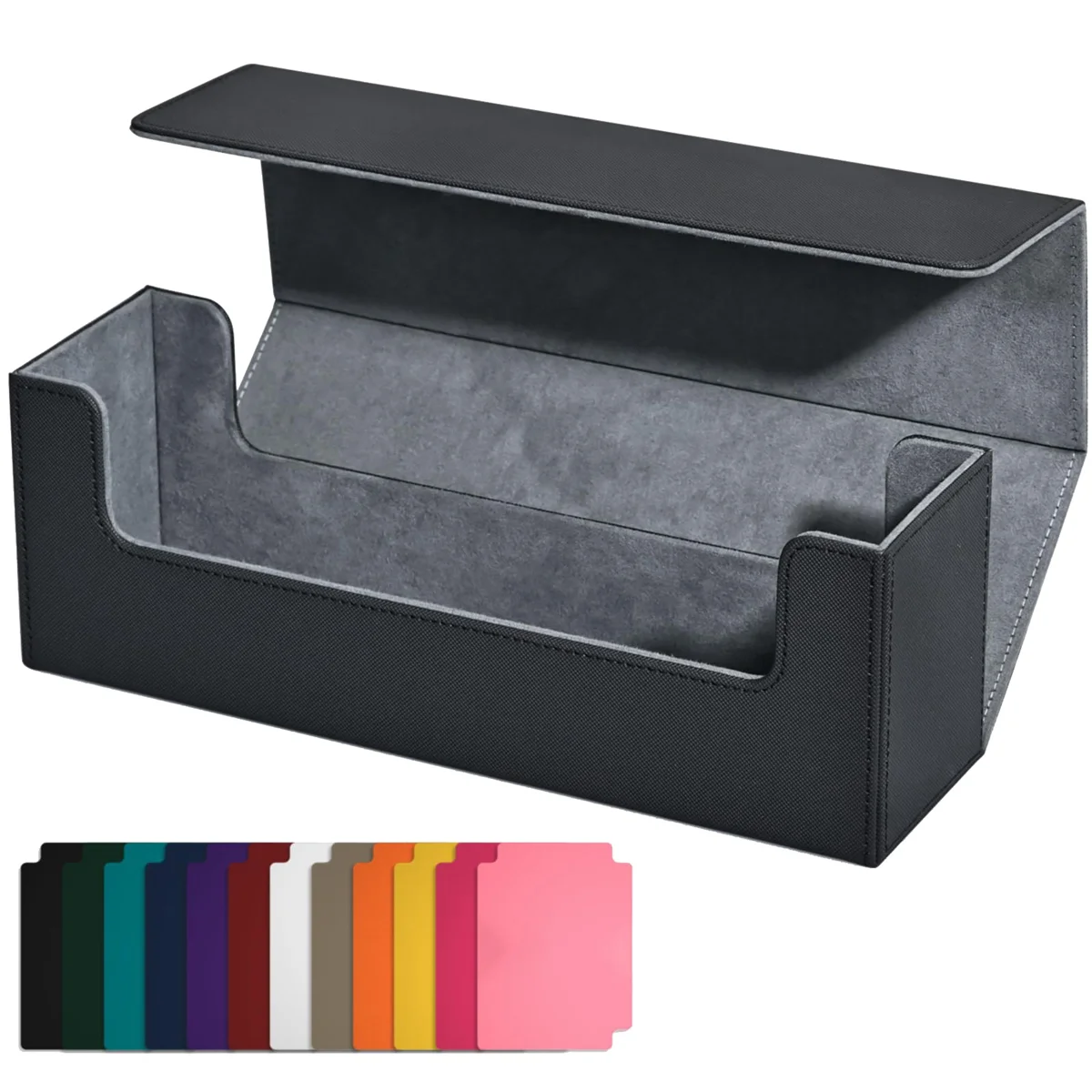 B74A Card Storage Box for Trading Cards,PU Card Deck Case, Magnetic Closure Card Holder for Magnetic Game Cards Black