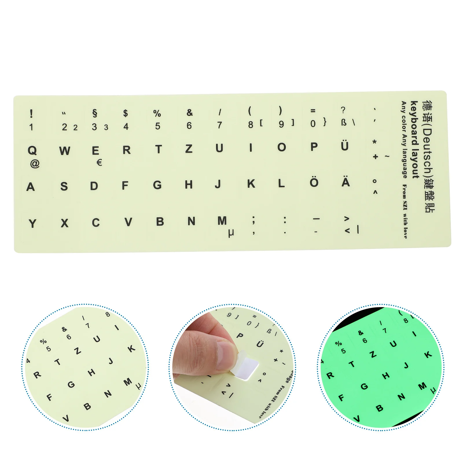 Adesivo per tastiera Night Glow 1.3X1.1Cm Decalcomania con lettera fluorescente per computer desktop portatile Superficie opaca resistente all'usura