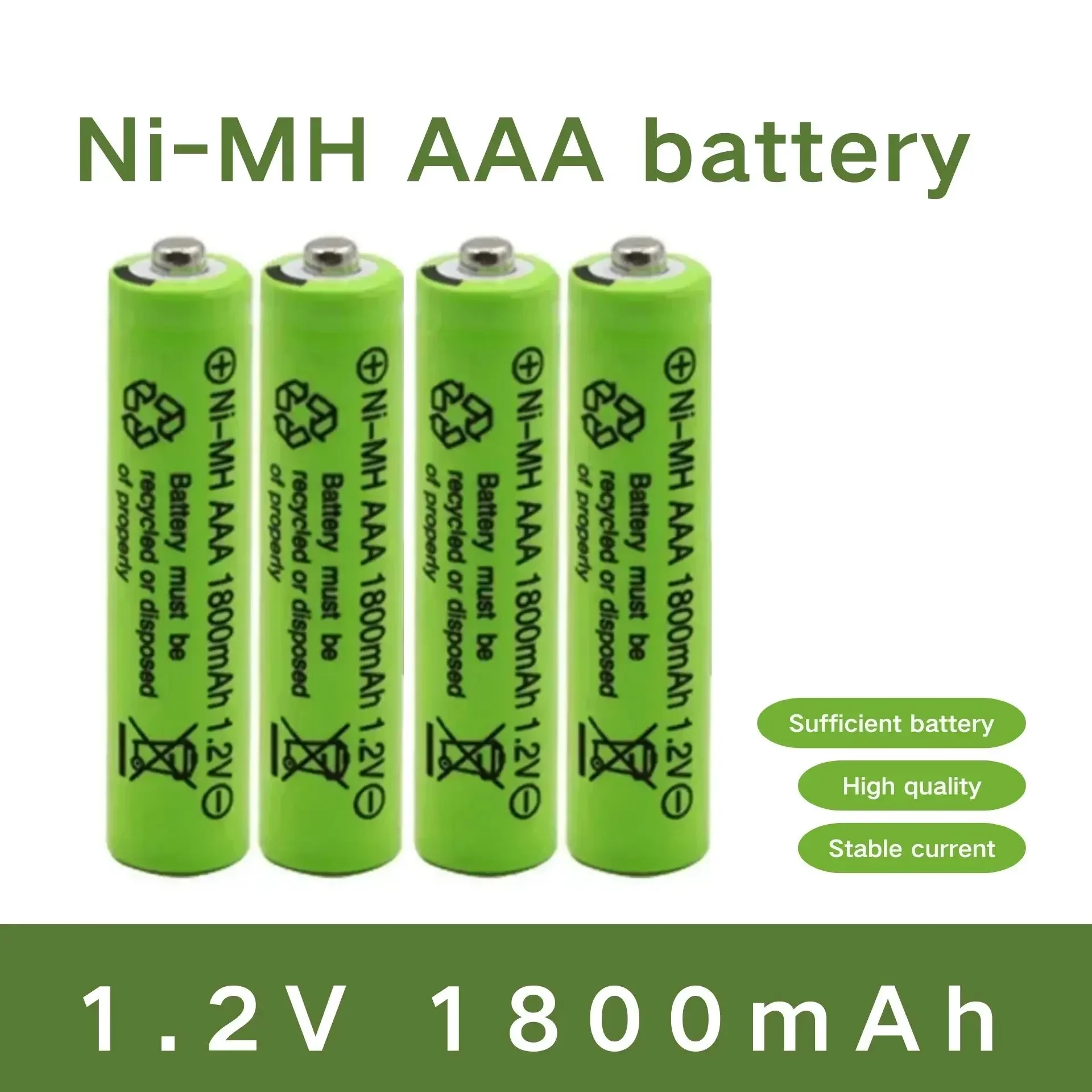 

100% original AAA 1.2 V 1800mAh NiMH rechargeable battery for calculators, remote controls, access control devices, etc