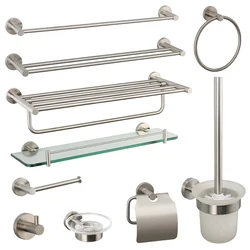 Brushed Nickel Bathroom Hardware 304 Stainless Steel Towel Rack Toilet Paper Holder Soap Holder Towel Bar Toilet Accessories