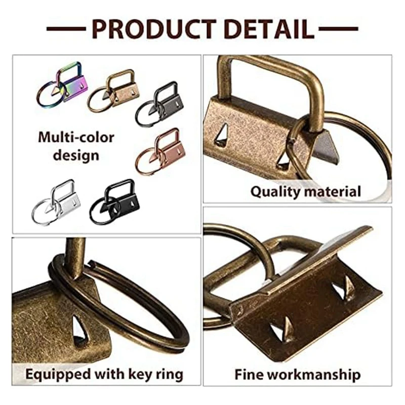 180 PCS Key Fob Hardware 6 Colors Keychain Fob Wristlet Hardware With Key Ring Key Fob Chain Hardware