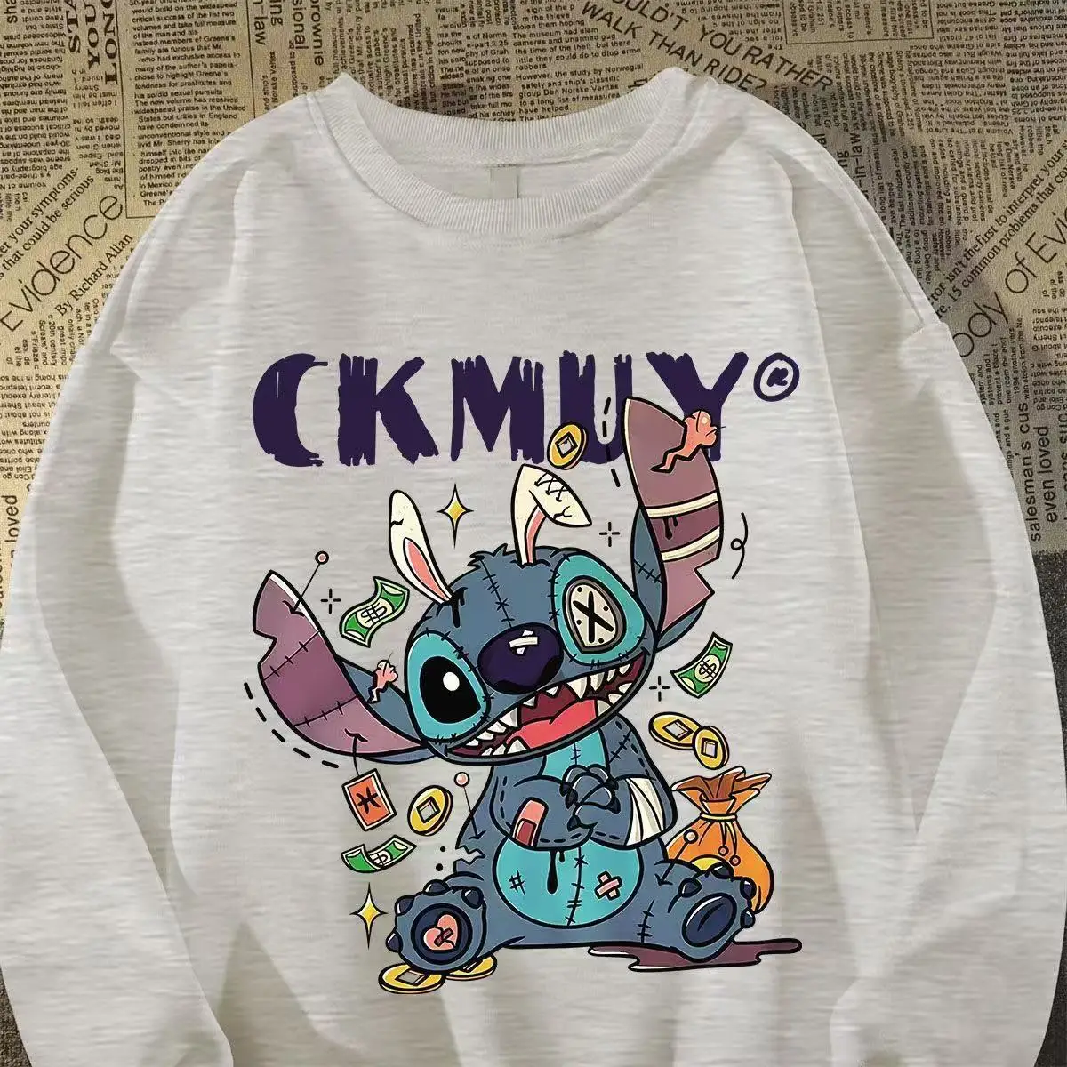 MINISO الأمريكية الرجعية 3D المطبوعة الرقمية الكرتون أنيمي جولة الرقبة هوديي فضفاض عارضة أعلى