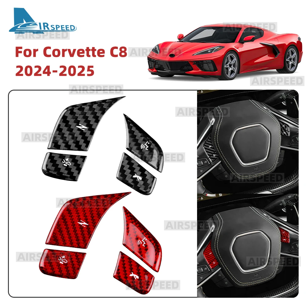 

Настоящее сухое твердое углеродное волокно для Chevrolet Corvette C8 2024 2025, кнопка регулировки громкости рулевого колеса автомобиля, рамка, аксессуары для интерьера, отделка