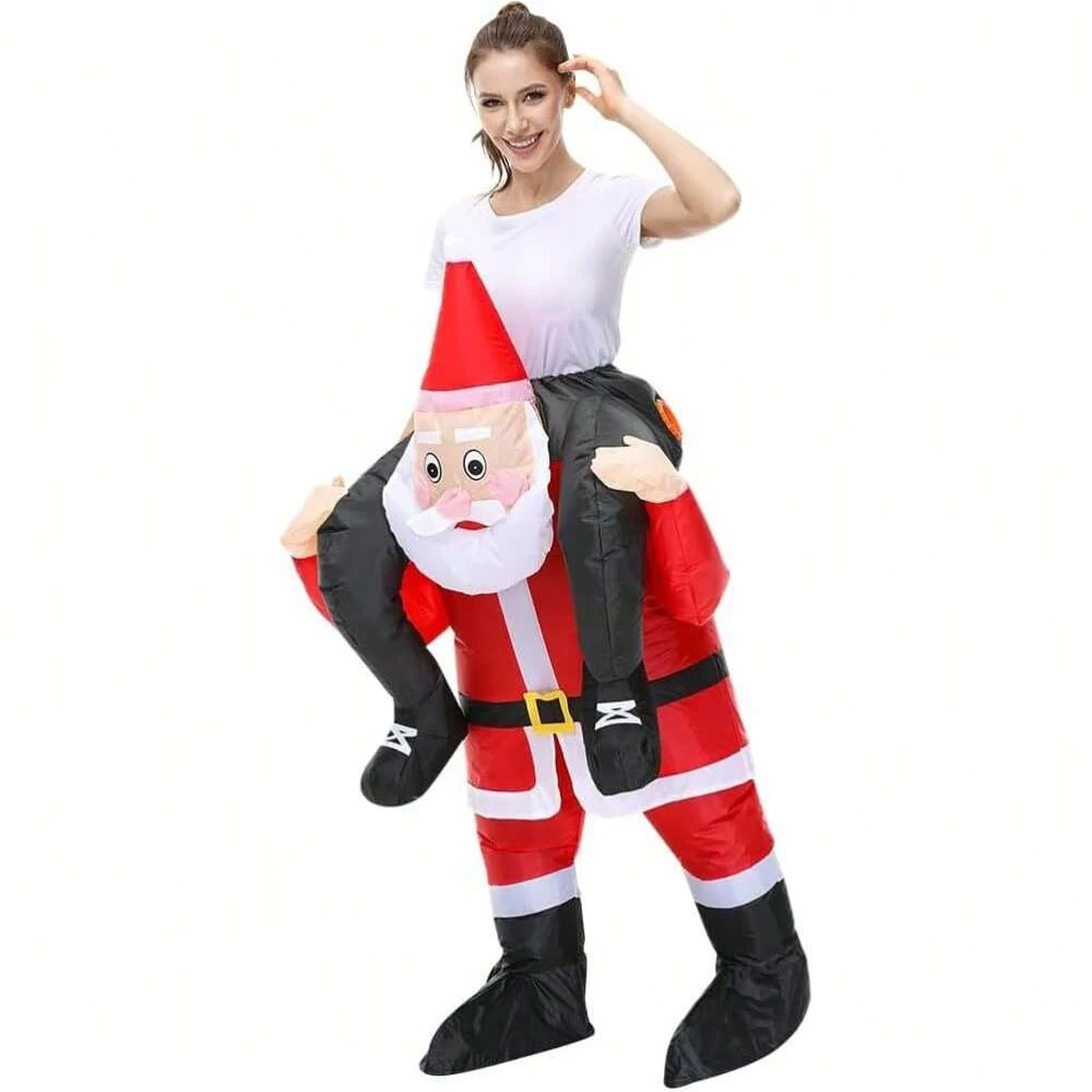 Ride On Santa Claus Inflatable Costume, Blow Up Santa Ride On Suit, Funny Christmas Cosplay Outfit for Xmas Party Fancy Dress