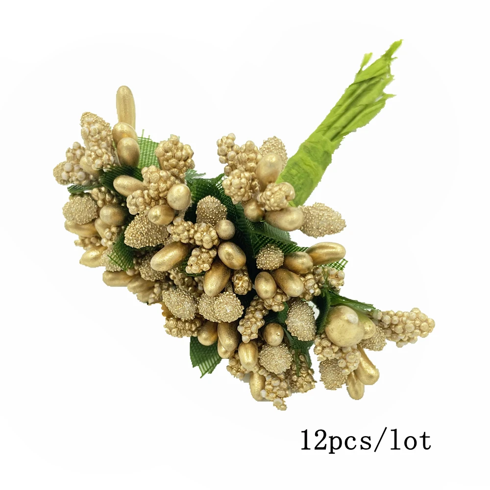 8/10/12/90/144 Stück gemischte künstliche Blumen, Kirschstempel, Beeren, Bündel, DIY, Kuchen, Weihnachten, Hochzeit, Geschenkbox, Kranz, Dekoration, Gold – Detail 11