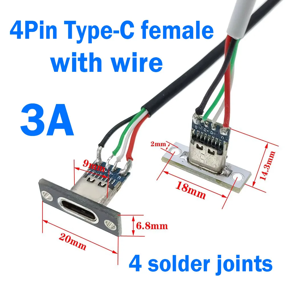 

USB Jack 3.1 Type-C 4 P Welding Wire 3A Female DIY Connector Straight For Mobile Phone Charging Port Charging Socket With screws