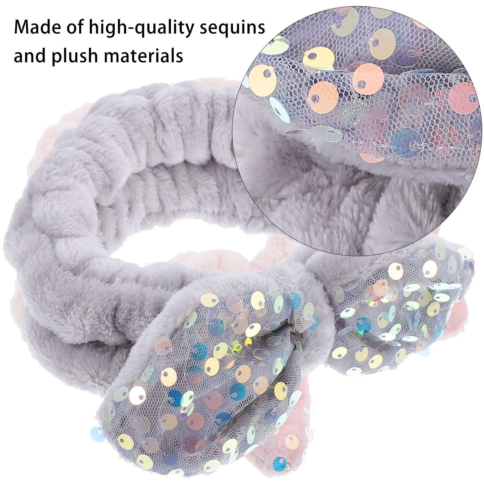 

2 шт. эластичные повязки для волос с бантом и пайетками для умывания, макияжа, ухода за лицом, спа-процедур, а также как полотенца для головы