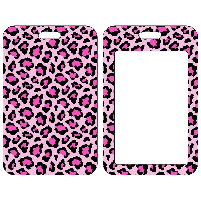 Leopard Women Name Card Cover Campus Card Bag Card Holder ID Card Case Vertical Style