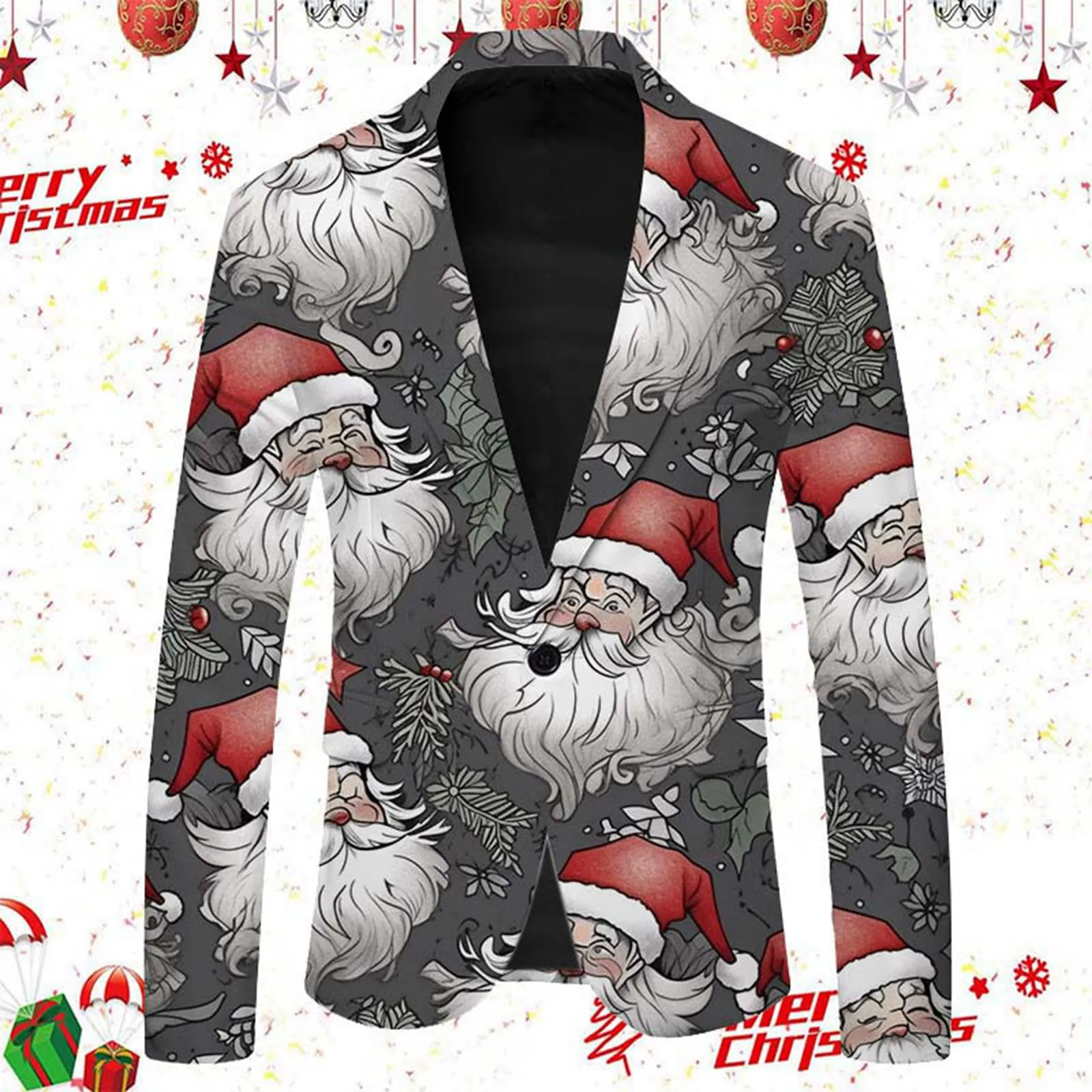 Men's Long Sleeved Lapel Button Button Suit Fashion Christmas Print Men's Coat Mens Slim Fit Wedding Suits Men Suit with Vest