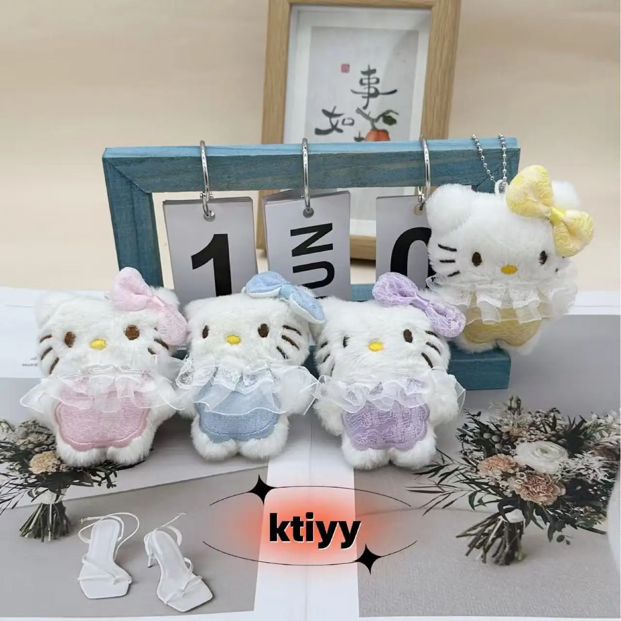 1/5 Pcs Sanrio Hello Kitty Cute Skirt Cat Pendant Plush Cartoon Cat Student Bag Hanging Decoration Accessories image 2