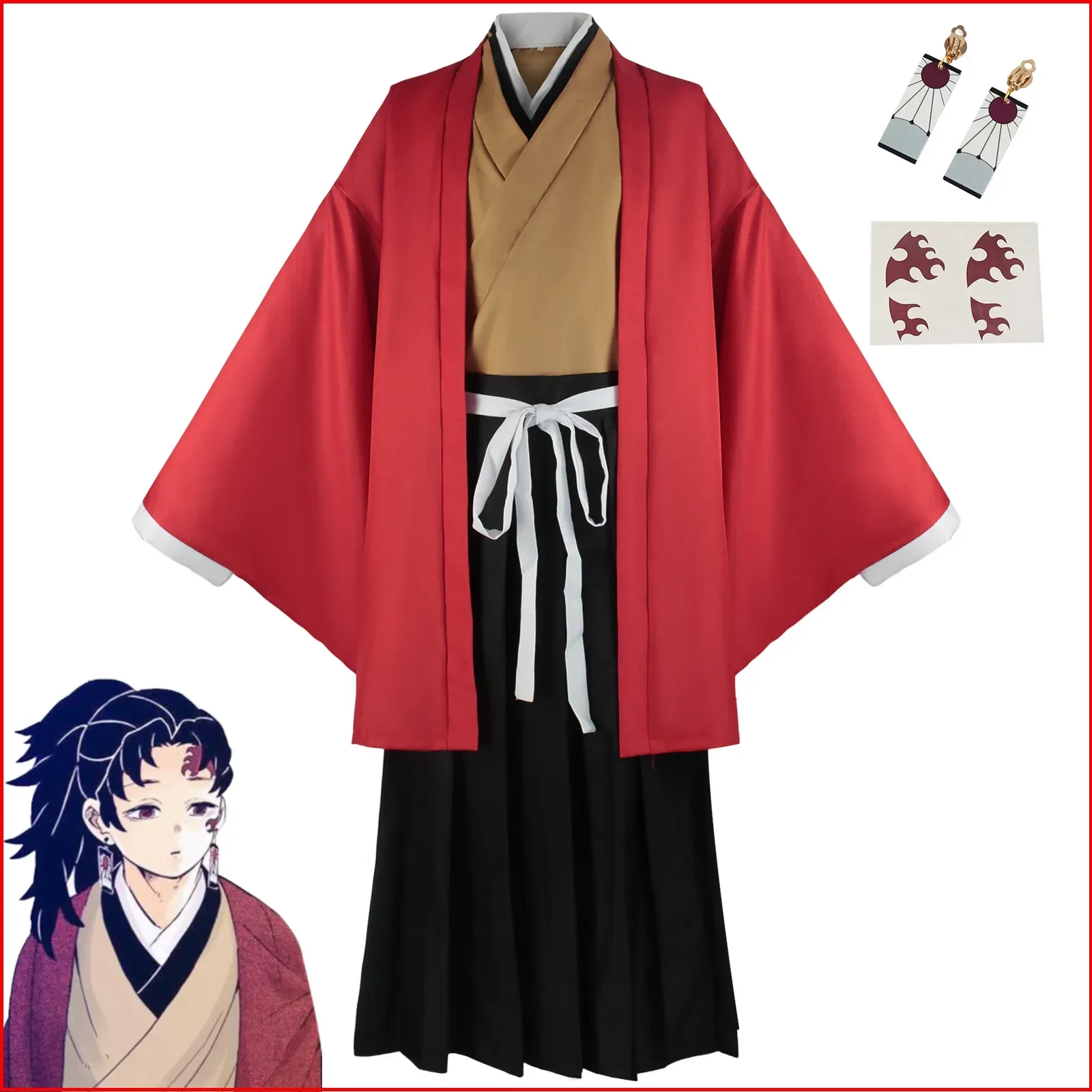 Tsugikuni Cosplay Yoriichi Costume Wig Anime Cosplay Kimono Comic Event Halloween Party Japanese Warrior Cosplay Costume for Men