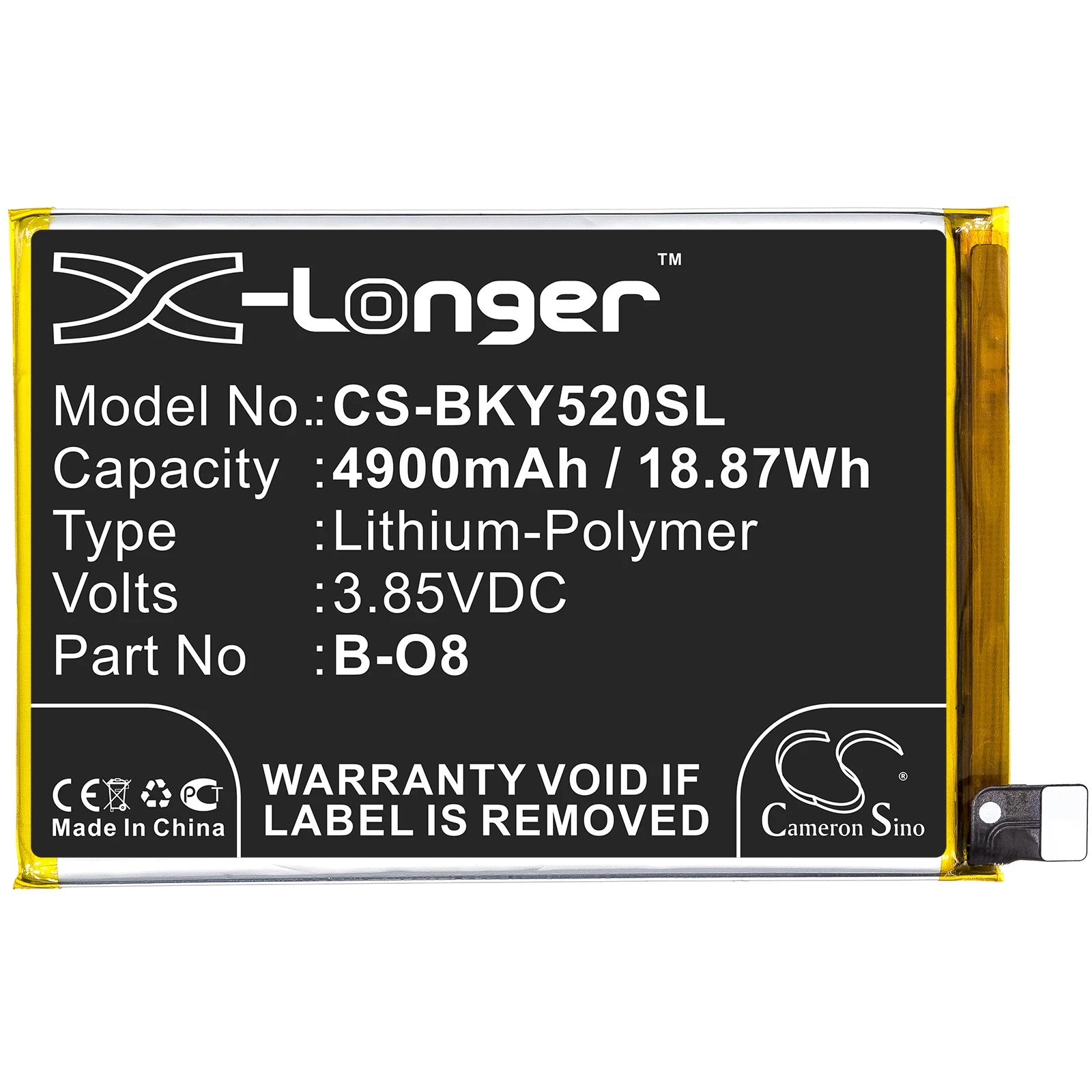 

Li-Polymer Mobile, SmartPhone Battery for VIVO, 3.85V, 4900mAh , Compatible Models: Y52s