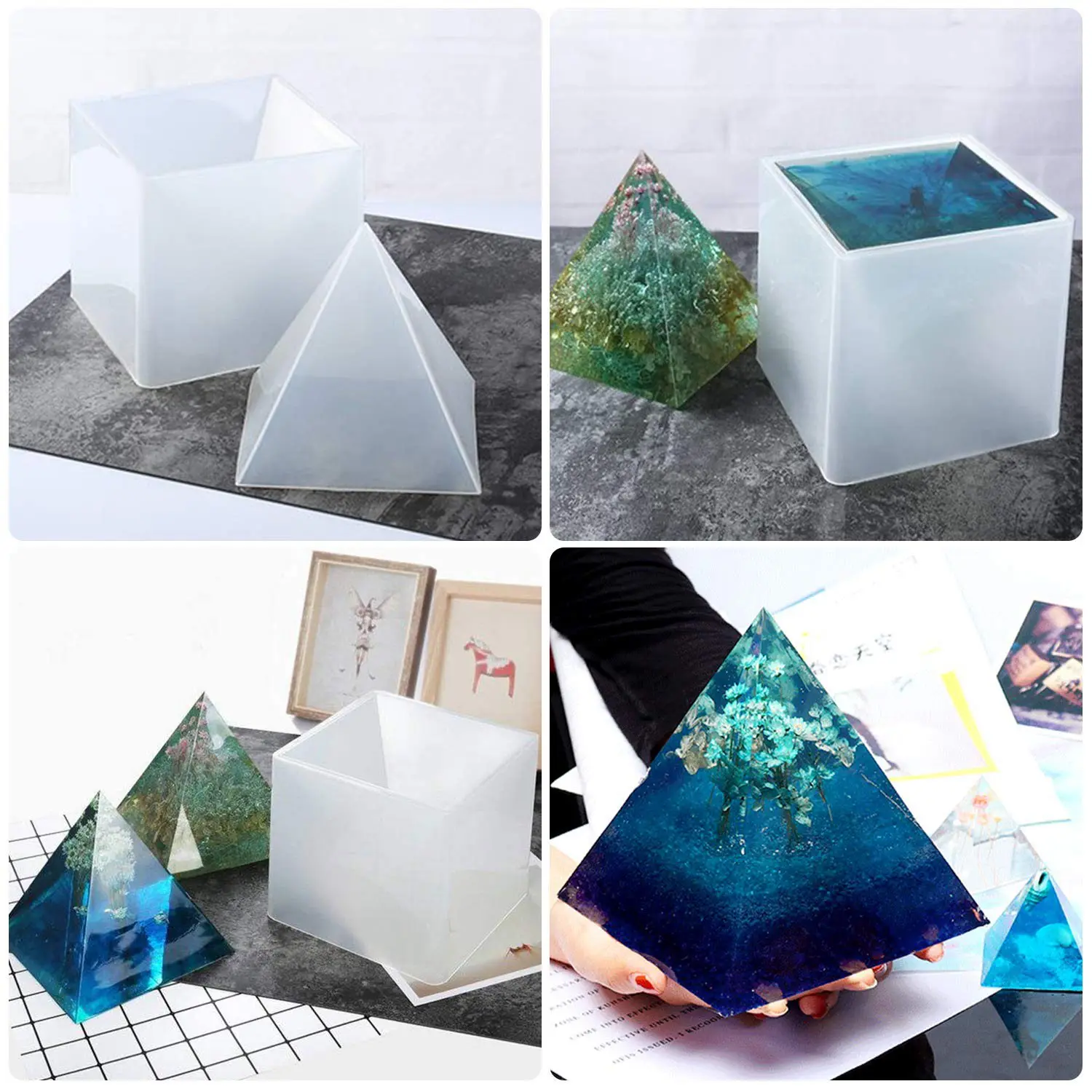 

A83F-Large Pyramid Shape Diy Silicone Jewelry Mold 9.5X9.5X6cm & Large Resin Moldssilicone Pyramid Molds, Resin Casting Molds Fo
