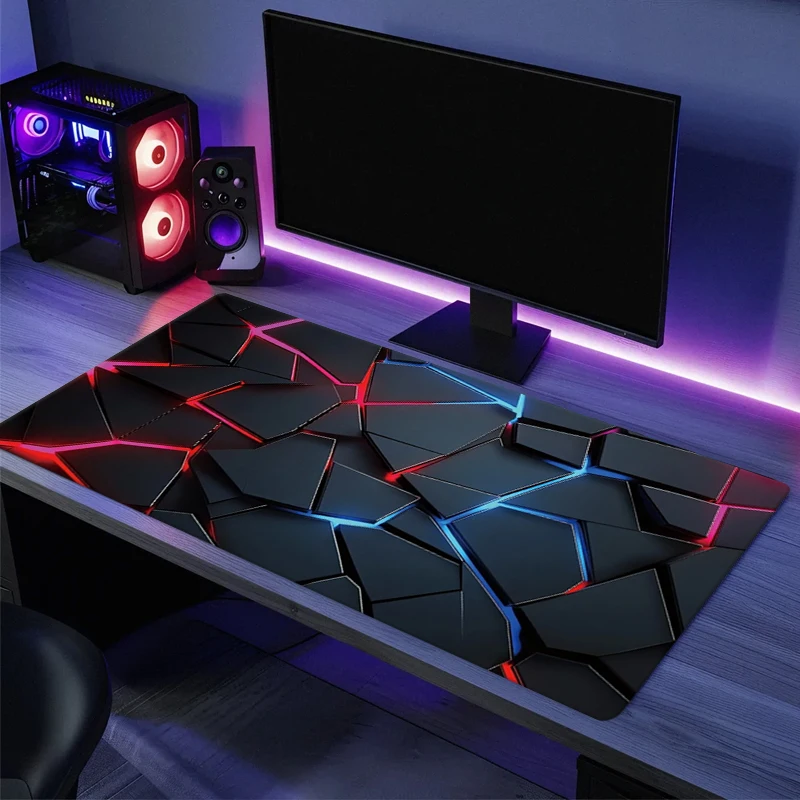 Large Gaming Mouse Pad 90x40 Red Blue Gradient Design Non-Slip Rubber Sewn Edge Gaming Desk Mat Keyboard Gamers and Office Work