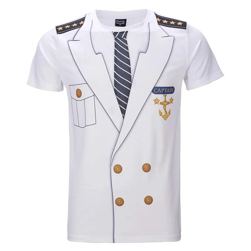

Men Captain T-Shirt Sailor Party Costume Graphic Yacht Uniform Short Sleeve 3D Printed Top Rock Concert Carnival Halloween Shirt