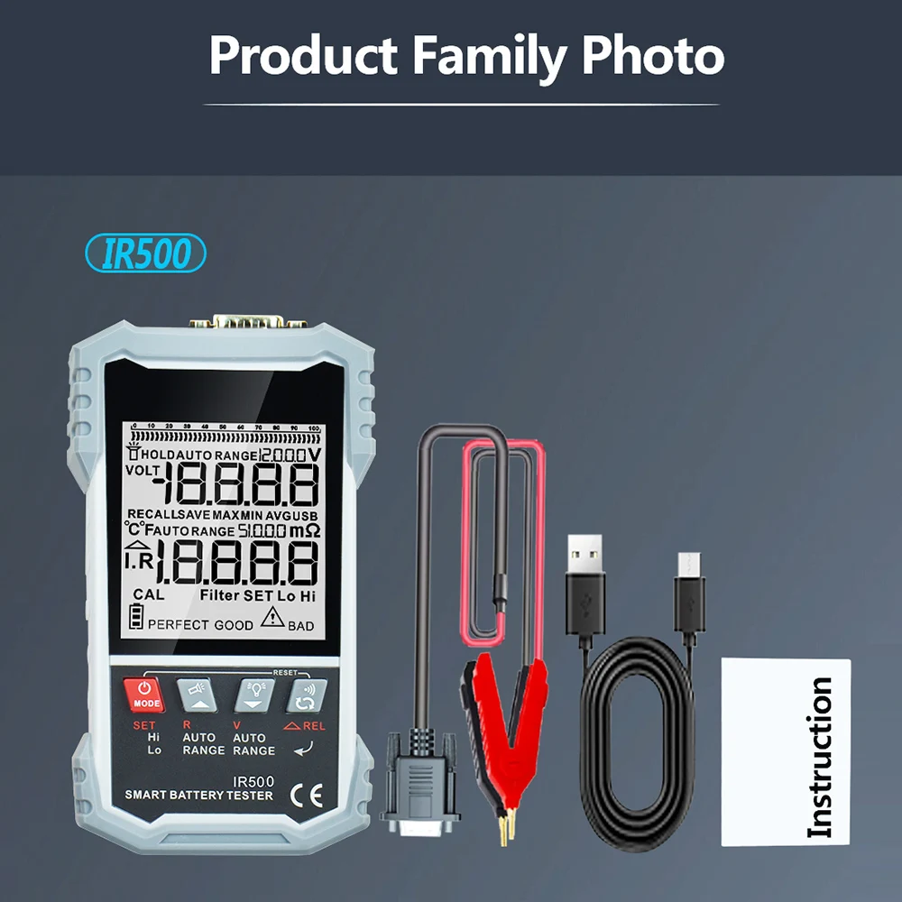 4-Wire Kelvin Test Lead-Acid Lithium Nickel-Cadmium Batteries Tool IR502±120V 500Ω Precision Battery Internal Resistance Tester