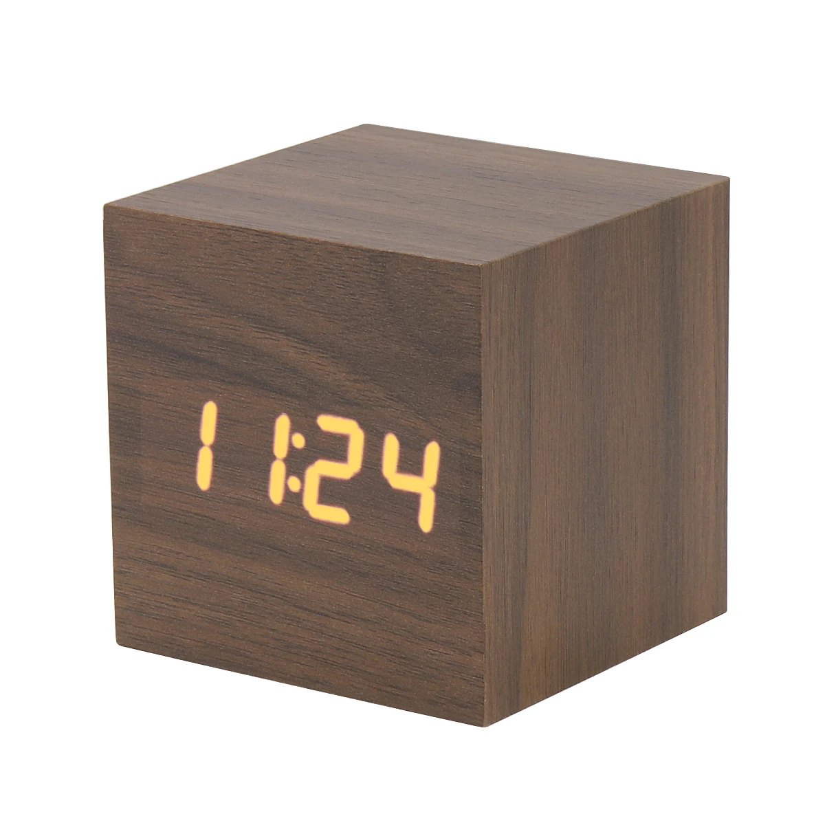 Digital Clock LED Wood Alarm Clock Voice Control Time Date Temperature Digital Bamboo Square Table Desktop  Clocks